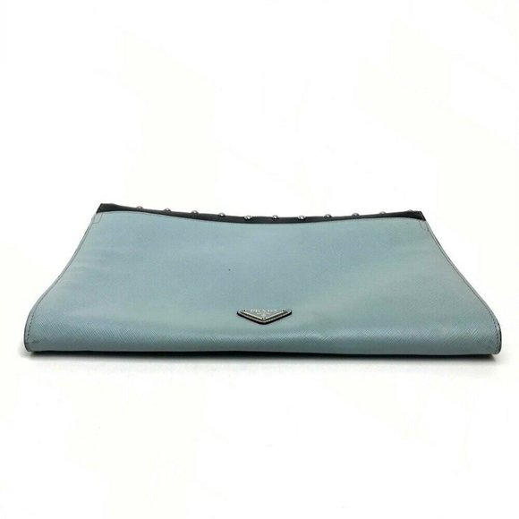 PRADA Safiano Bijoux x Studs Clutch Black/Light Bl - Picture 5 of 11